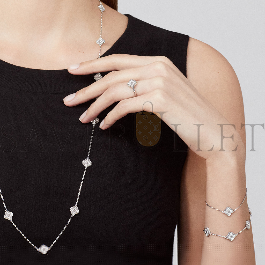 v*n cl*f arpels sweet alhambra long necklace, 16 motifs - white gold, Di*m*nd  vcaro85a00